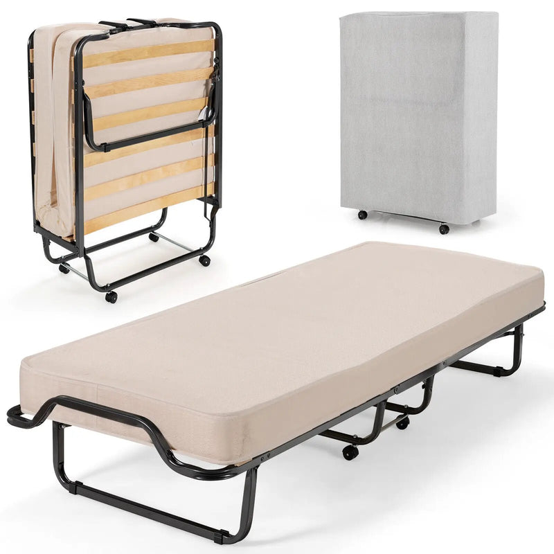 Rollaway Folding Bed with Memory Foam Mattress and Dust-Proof Bag Made in Italy by DirectDeals