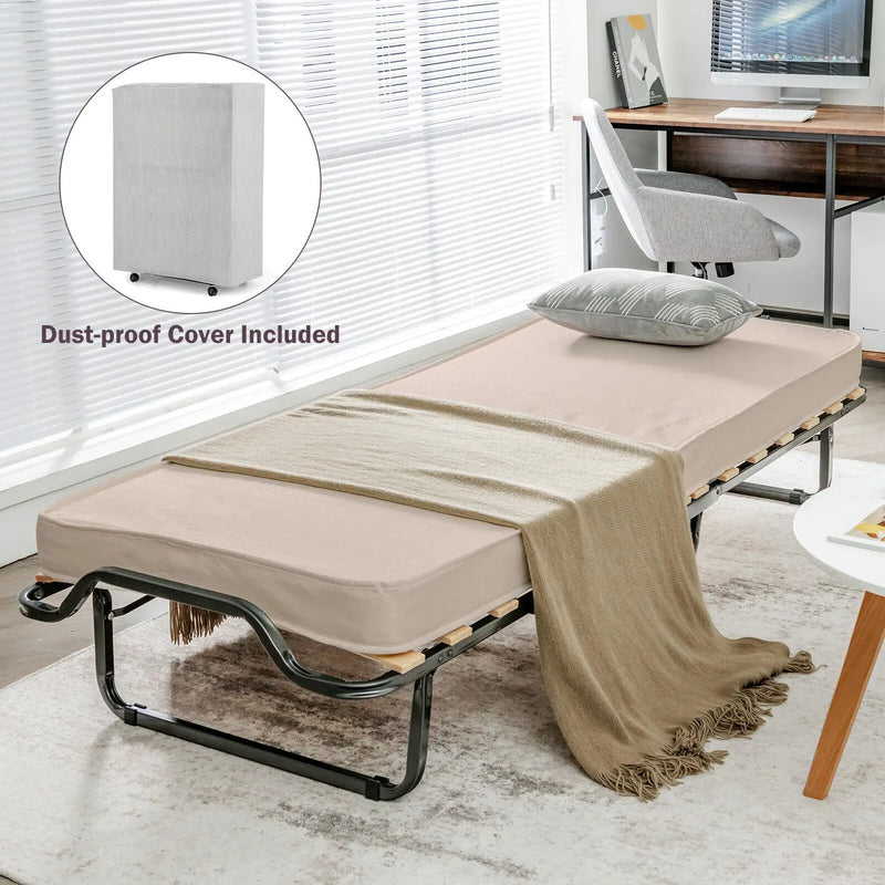 Rollaway Folding Bed with Memory Foam Mattress and Dust-Proof Bag Made in Italy by DirectDeals
