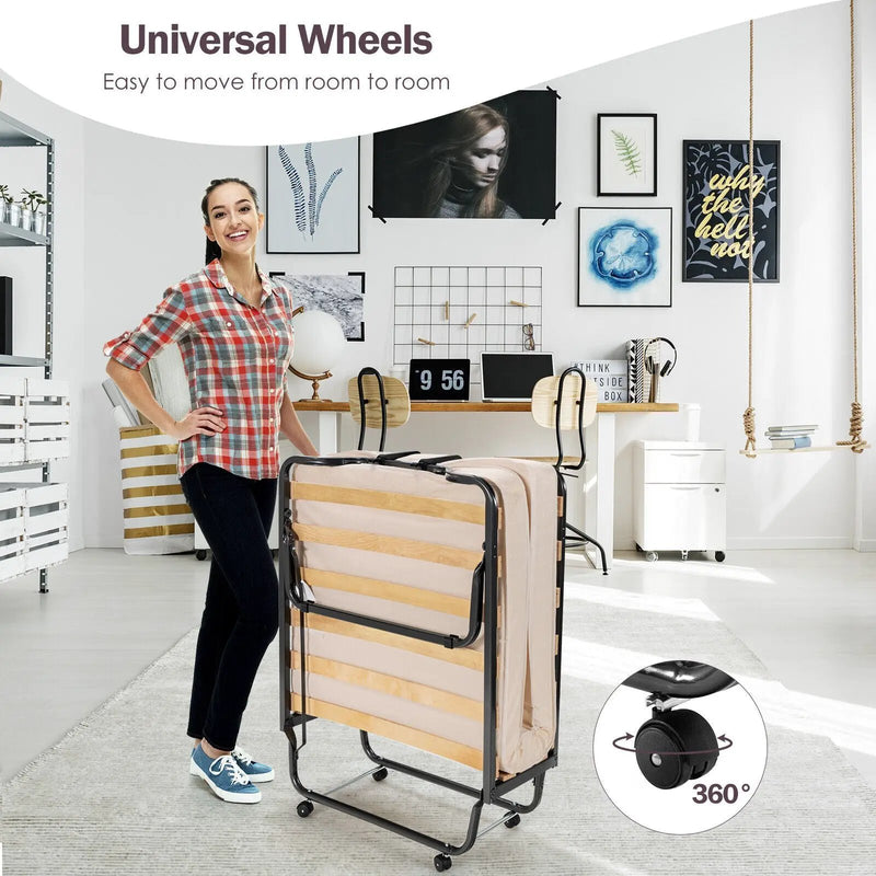Rollaway Folding Bed with Memory Foam Mattress and Dust-Proof Bag Made in Italy by DirectDeals