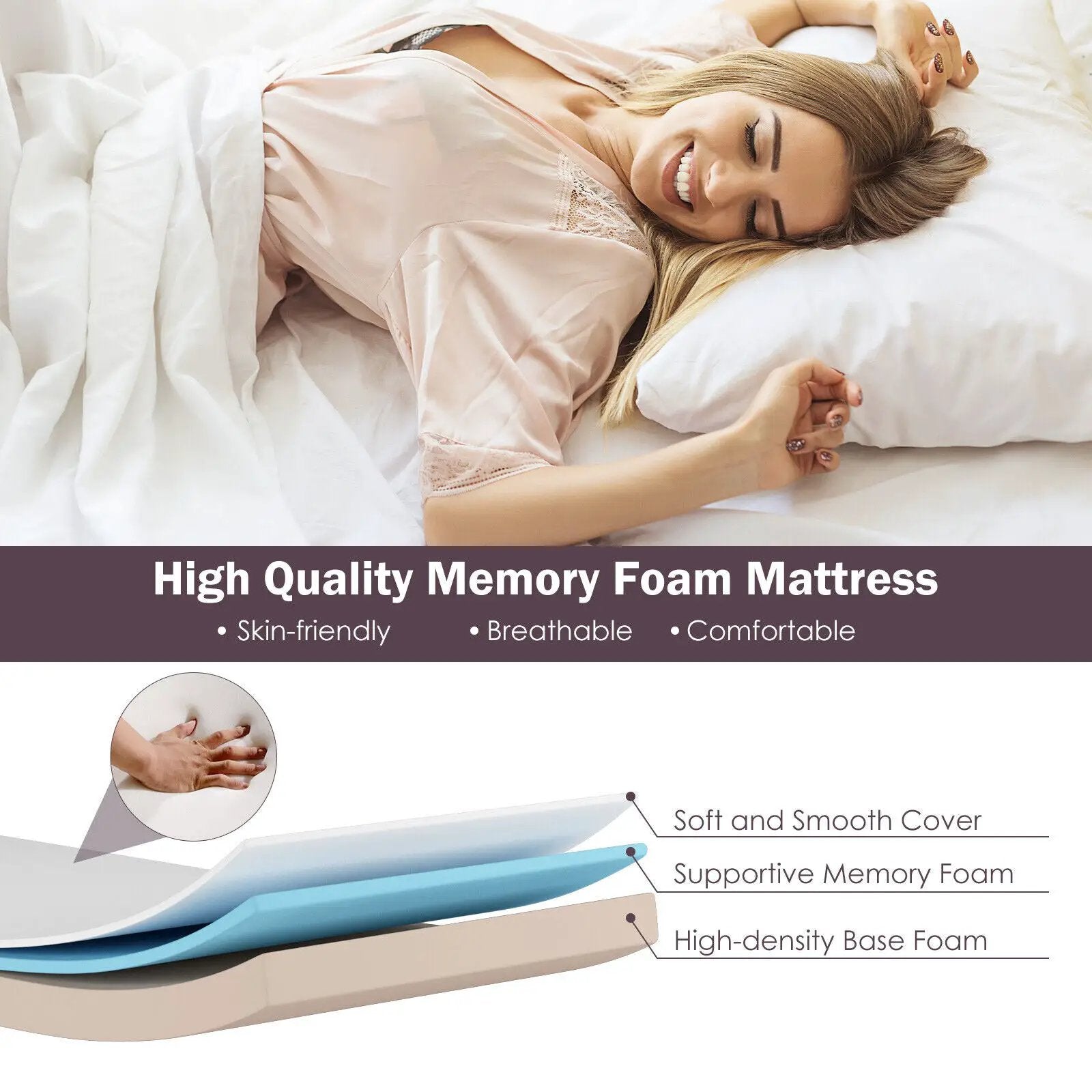 Rollaway Folding Bed with Memory Foam Mattress and Dust-Proof Bag Made in Italy by DirectDeals
