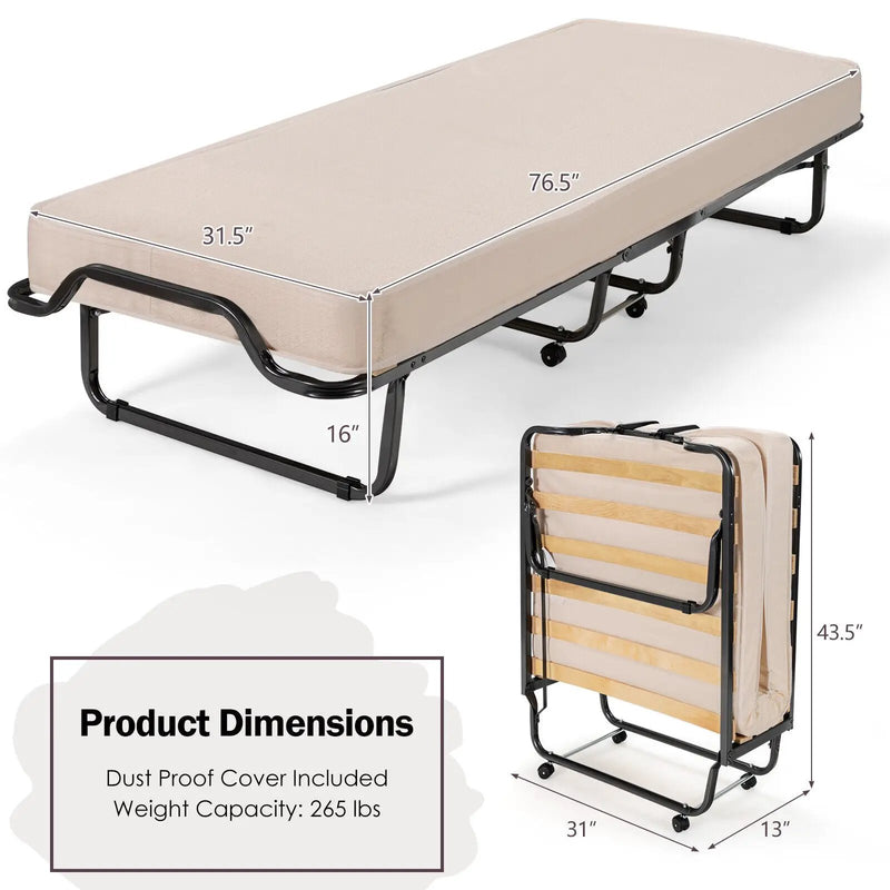 Rollaway Folding Bed with Memory Foam Mattress and Dust-Proof Bag Made in Italy by DirectDeals