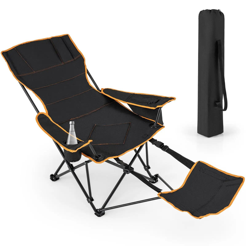 Folding Camping Chair with Footrest Camping Lounge Chair with Carry Bag-Black by DirectDeals