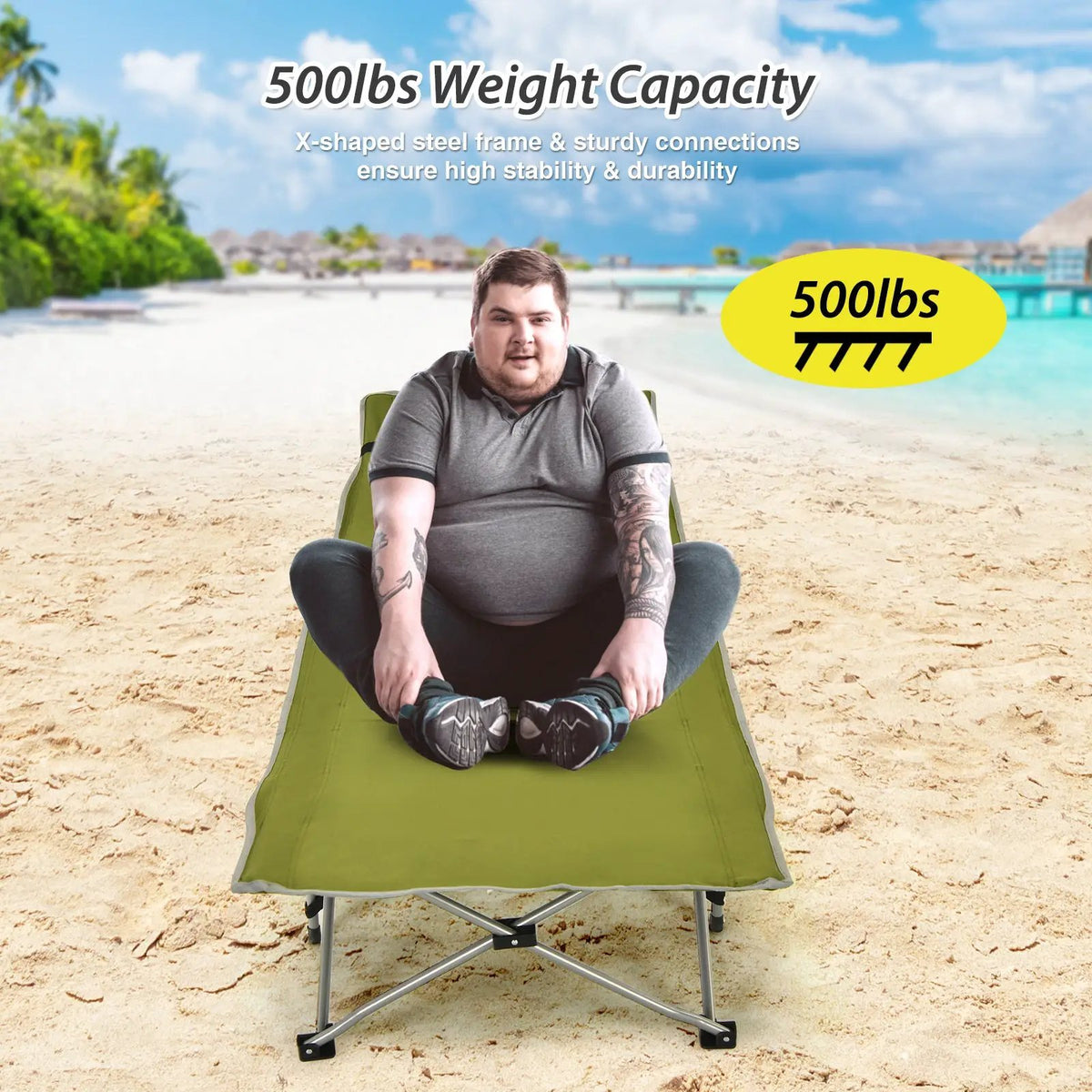 Folding Camping Cot with Side Storage Pocket Detachable Headrest, photo 10 of 16
