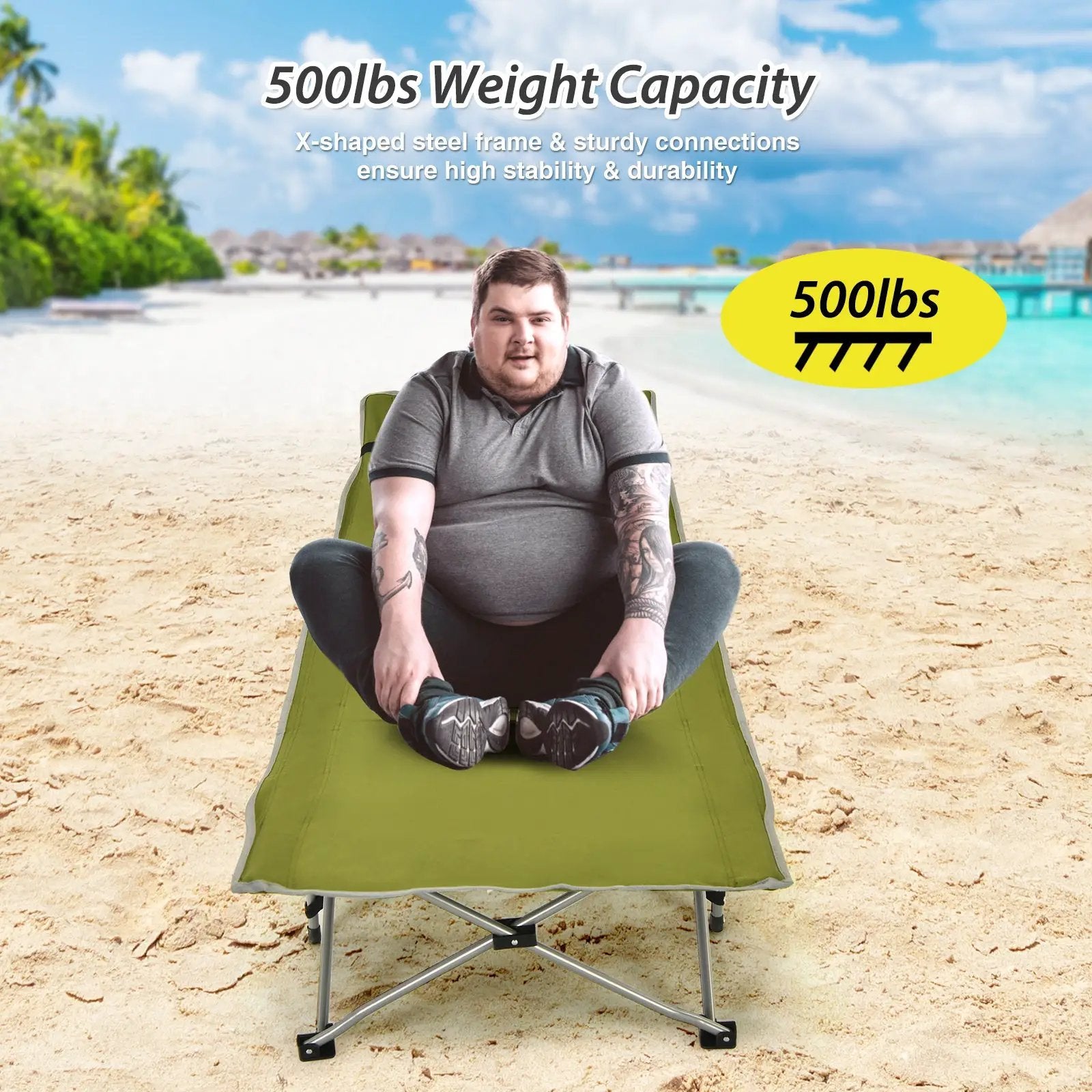 Folding Camping Cot with Side Storage Pocket Detachable Headrest by DirectDeals