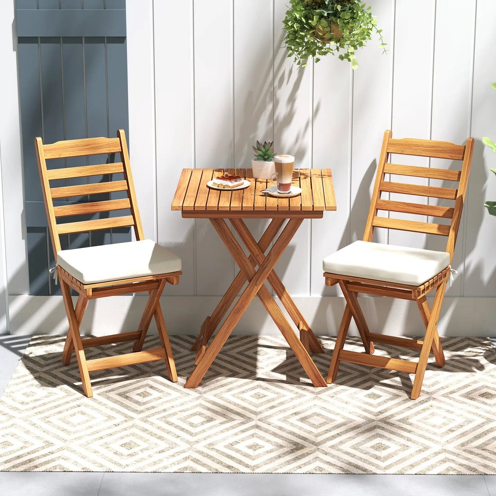 Folding Chair Table Set with Soft Seat Cushions and Table-White by DirectDeals