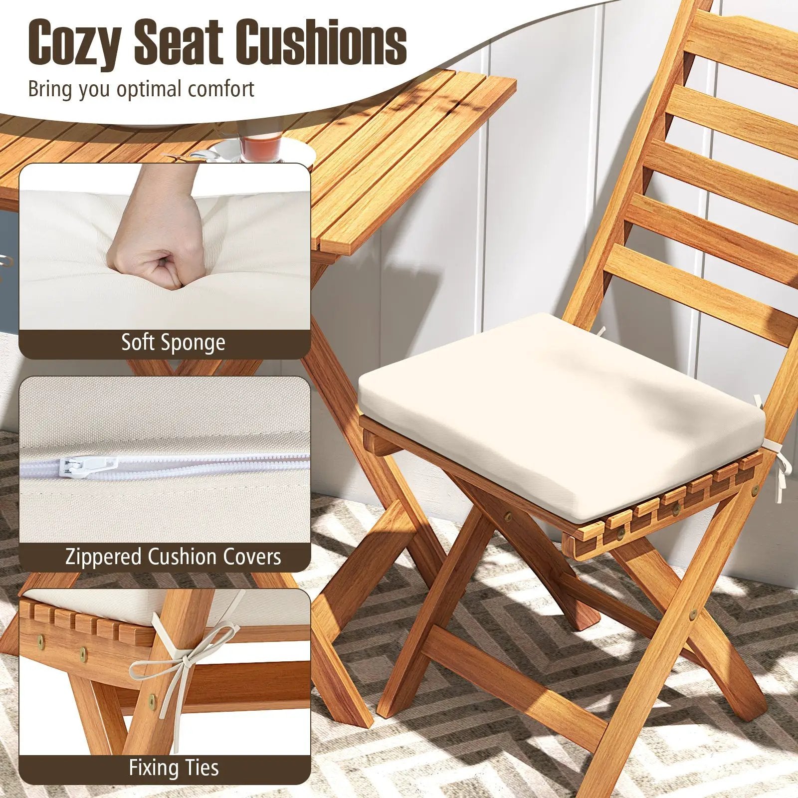 Folding Chair Table Set with Soft Seat Cushions and Table-White by DirectDeals