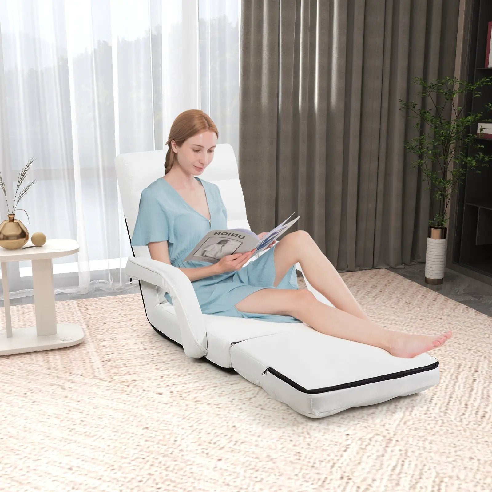 Folding Lazy Floor Chair Sofa with Armrests and Pillow by DirectDeals
