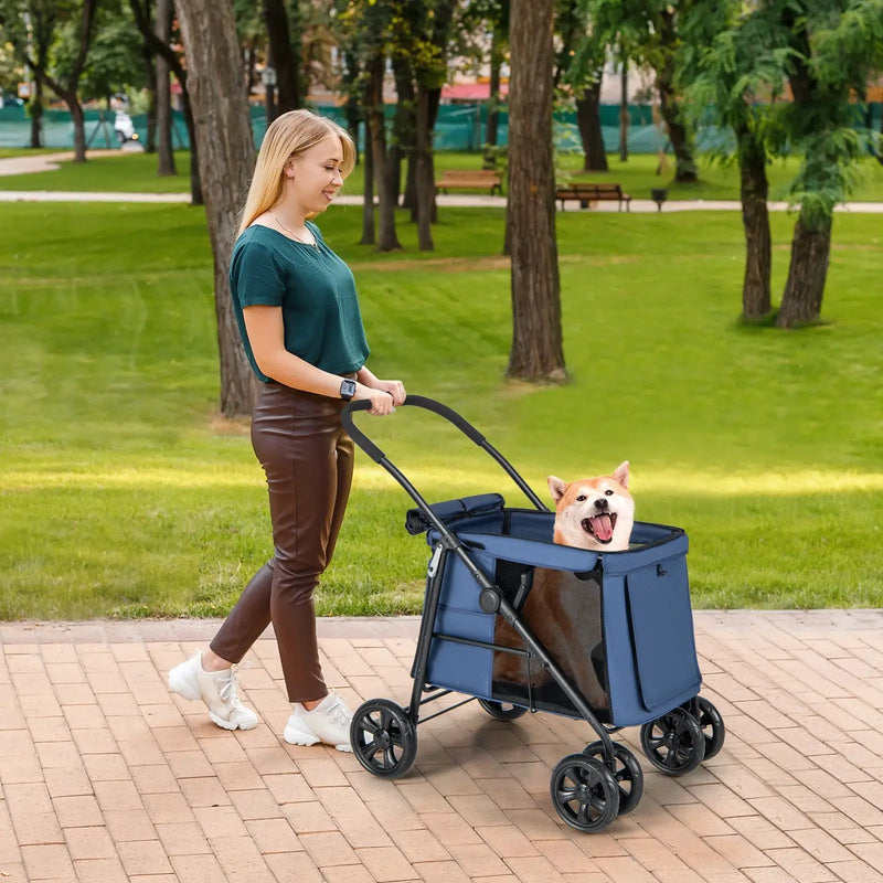 Folding Pet Stroller for Small and Medium Pets with Breathable Mesh andx One-Button Foldable by DirectDeals