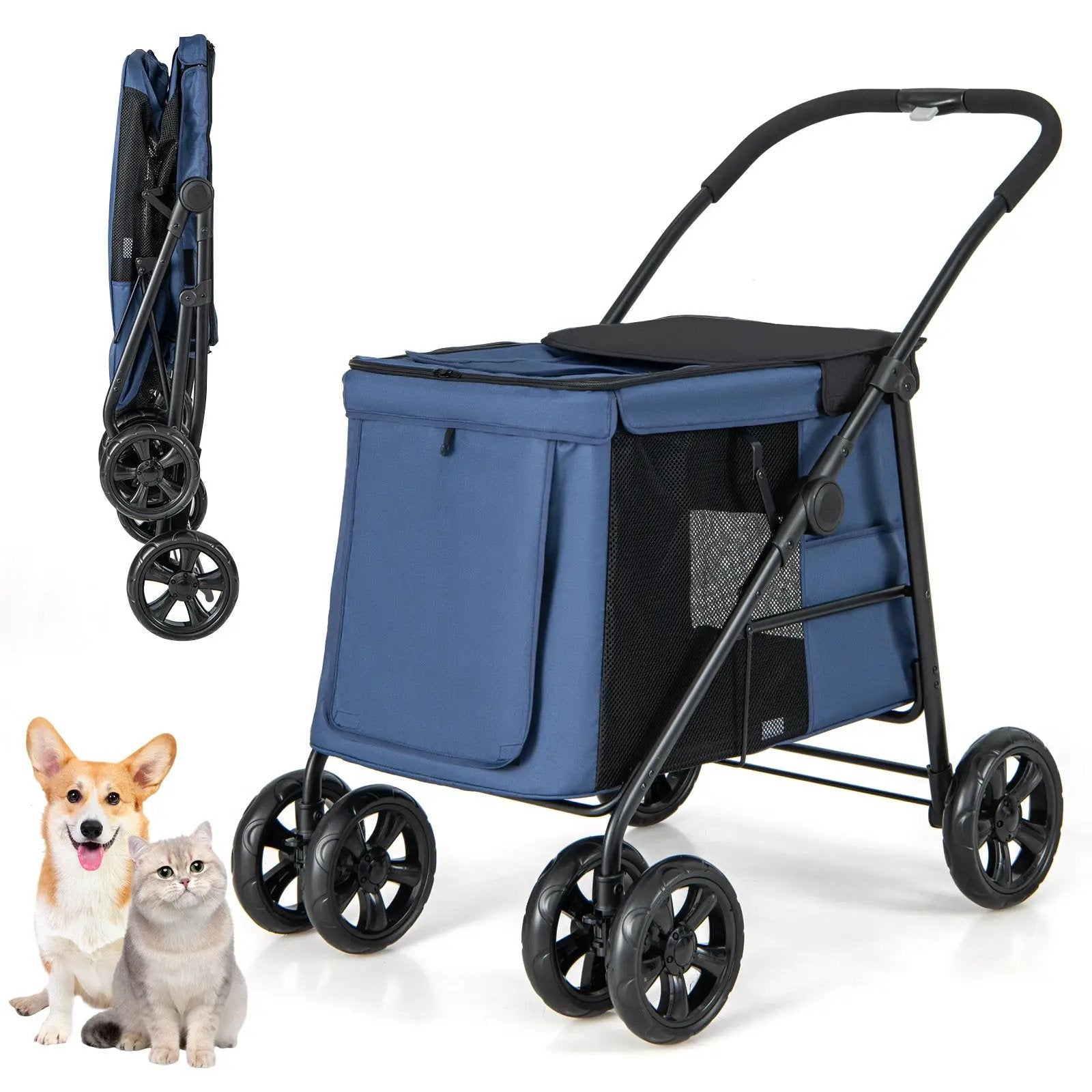 Folding Pet Stroller for Small and Medium Pets with Breathable Mesh andx One-Button Foldable by DirectDeals