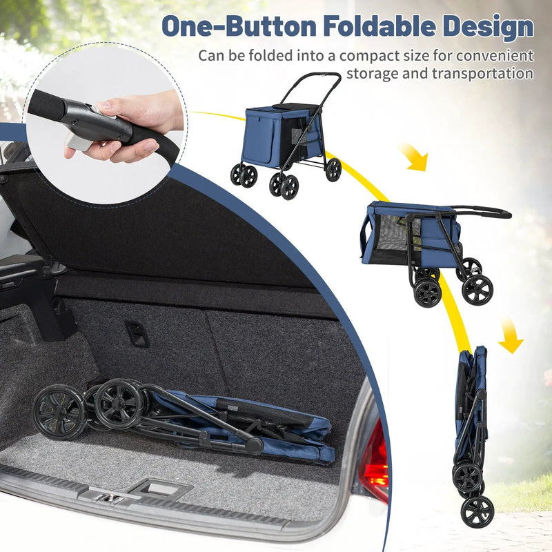 Folding Pet Stroller for Small and Medium Pets with Breathable Mesh andx One-Button Foldable by DirectDeals