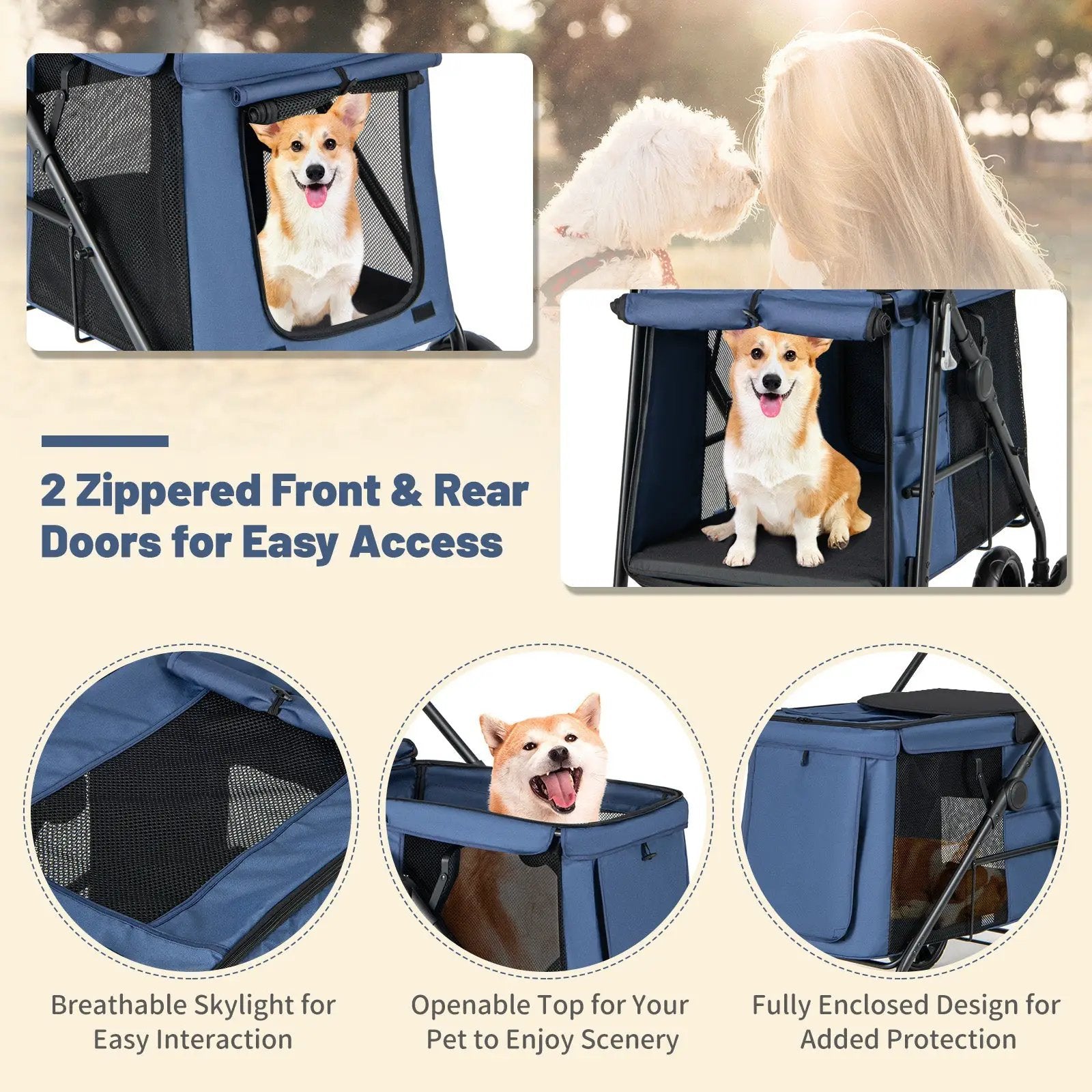 Folding Pet Stroller for Small and Medium Pets with Breathable Mesh andx One-Button Foldable by DirectDeals