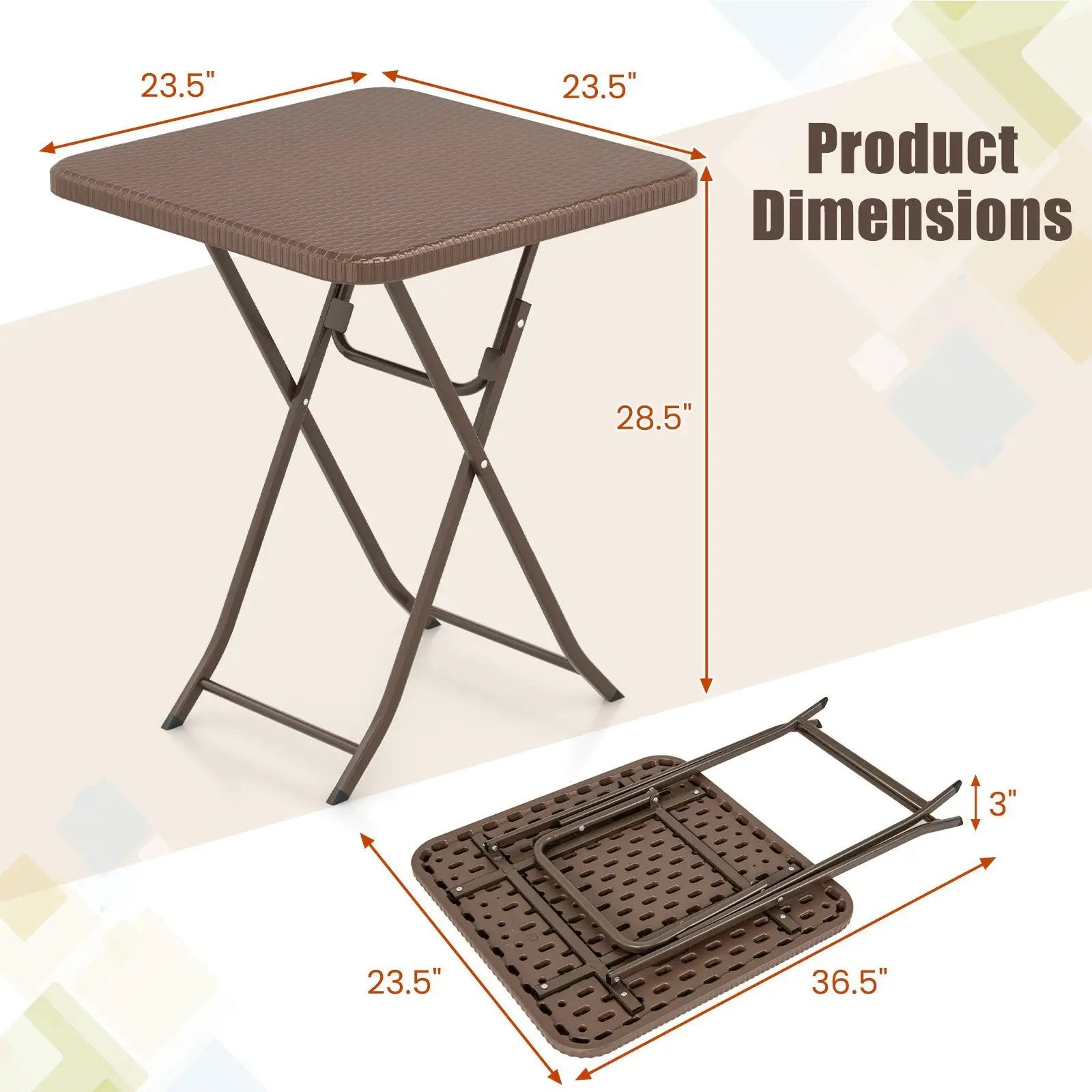 Folding Picnic Table with Rattan Grain HDPE Tabletop and Sturdy Metal Fame-Coffee by DirectDeals