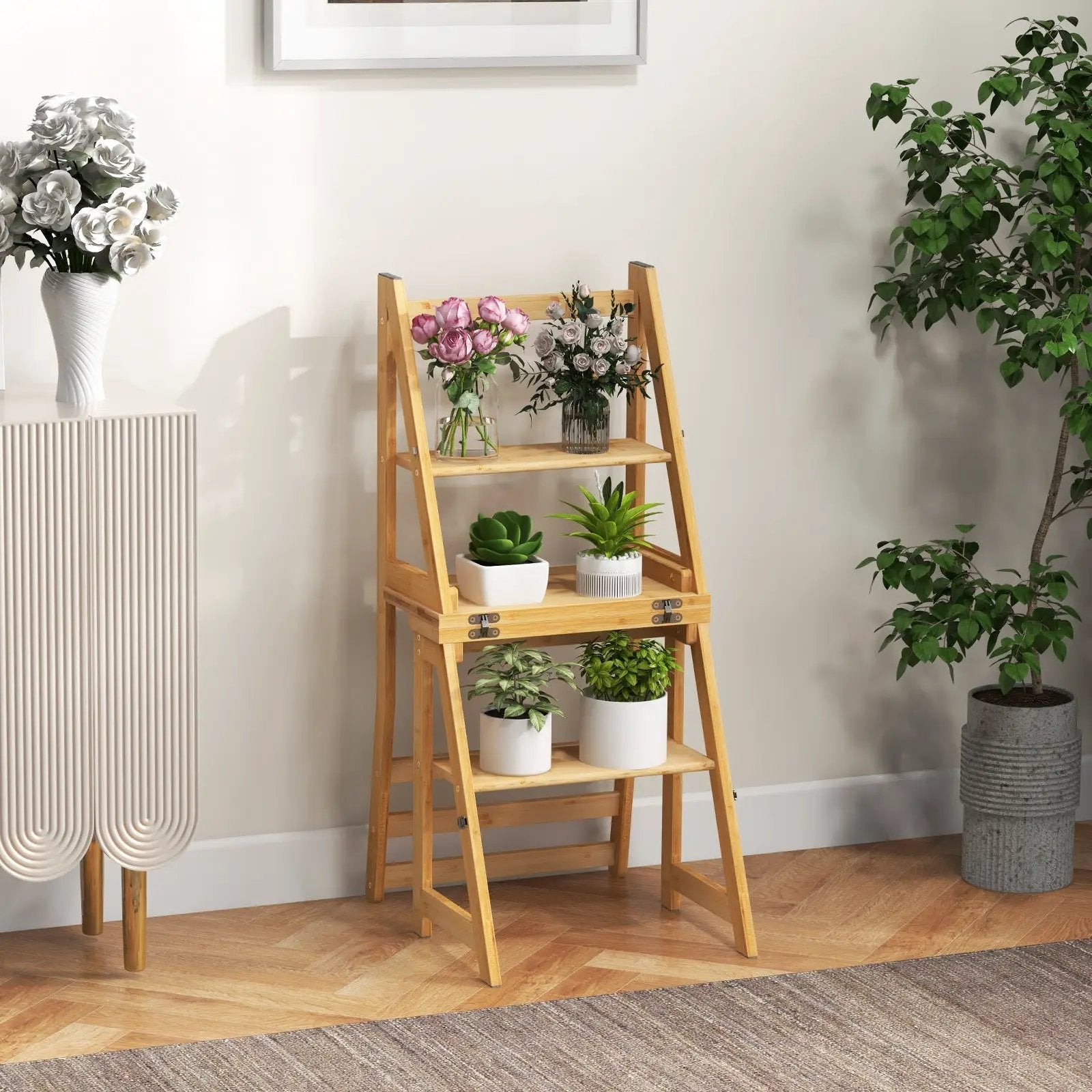 Multifunctional 3-in-1 Ladder Chair Display Plant Stand for Library Kitchen Office by DirectDeals