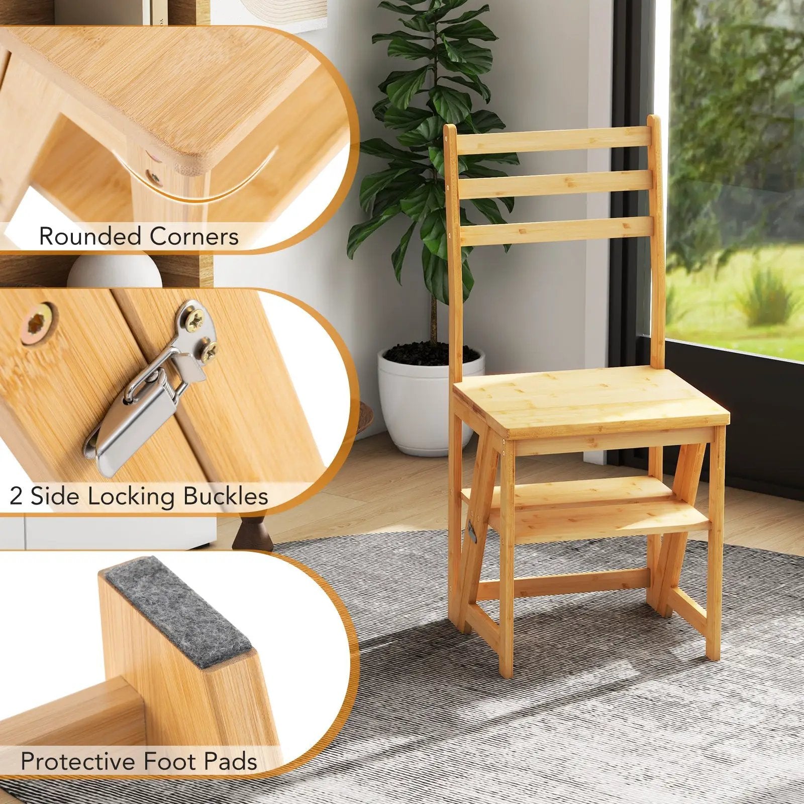 Multifunctional 3-in-1 Ladder Chair Display Plant Stand for Library Kitchen Office by DirectDeals