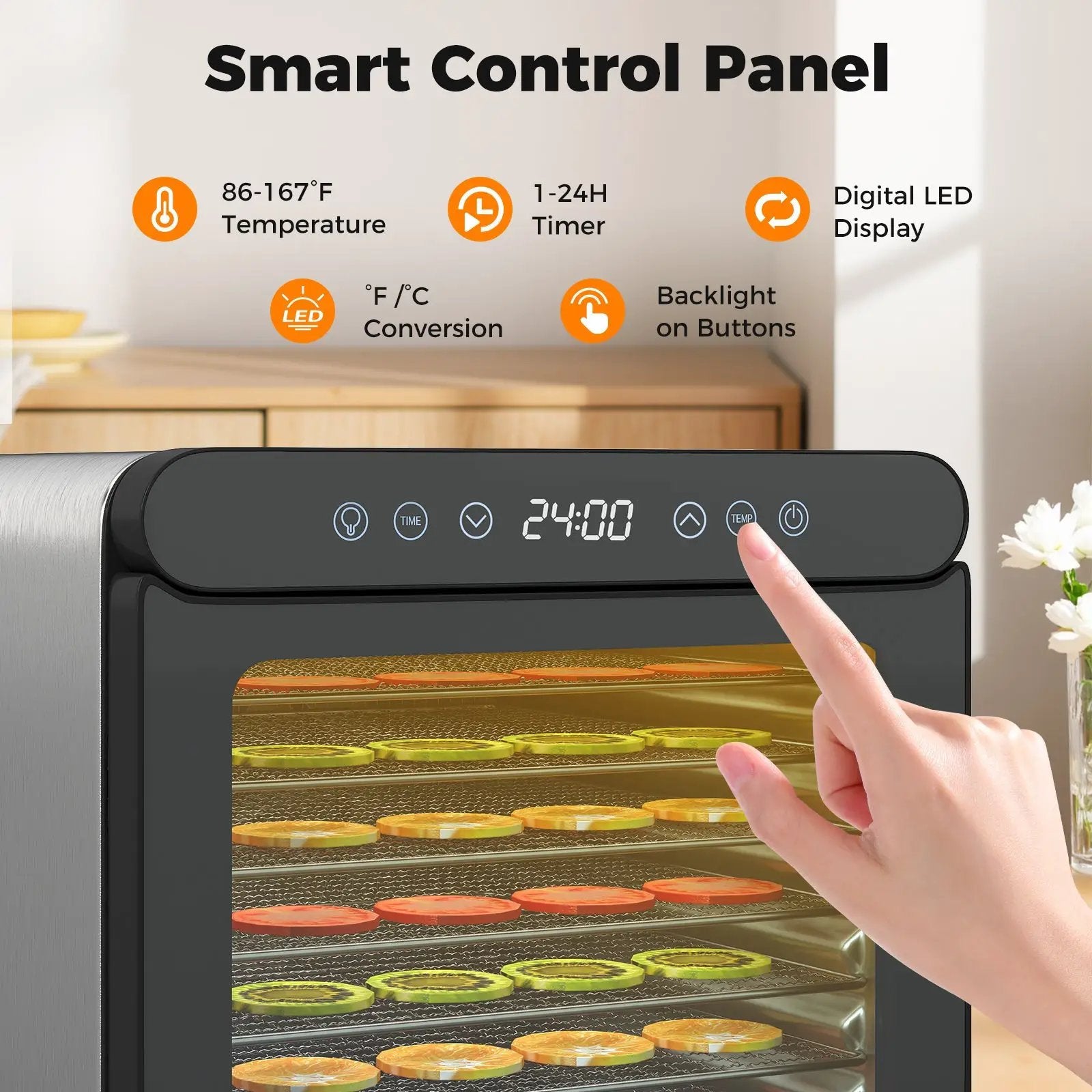 7 Stainless Steel Trays Dryer with 1-24H Timer and 30-75‚ÑÉ Temperature-Silver by DirectDeals