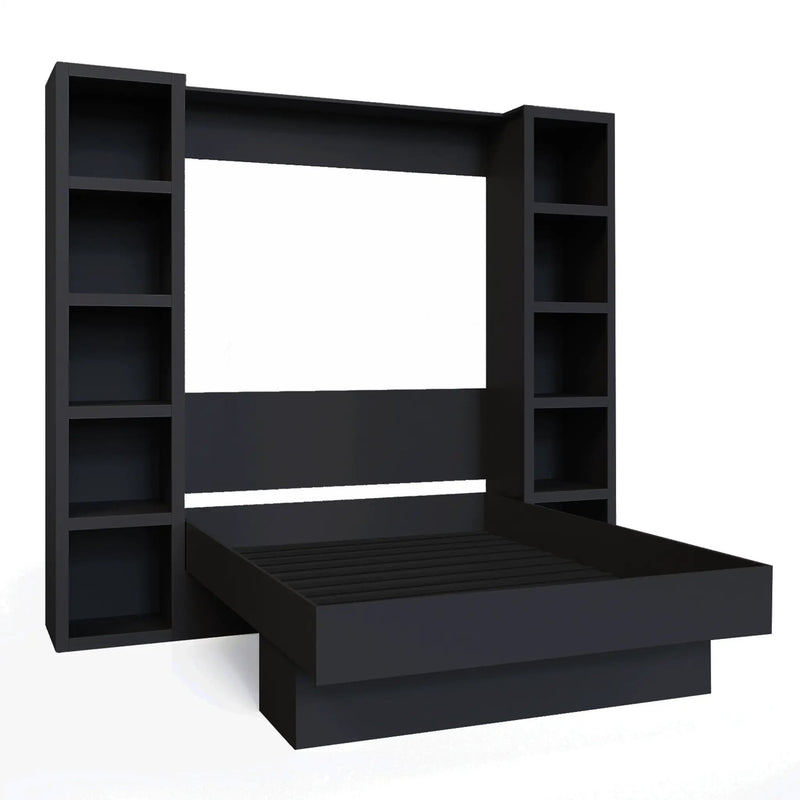 Easy-Lift Full Murphy Wall Bed in Black with Two Bookshelves by Sharicks