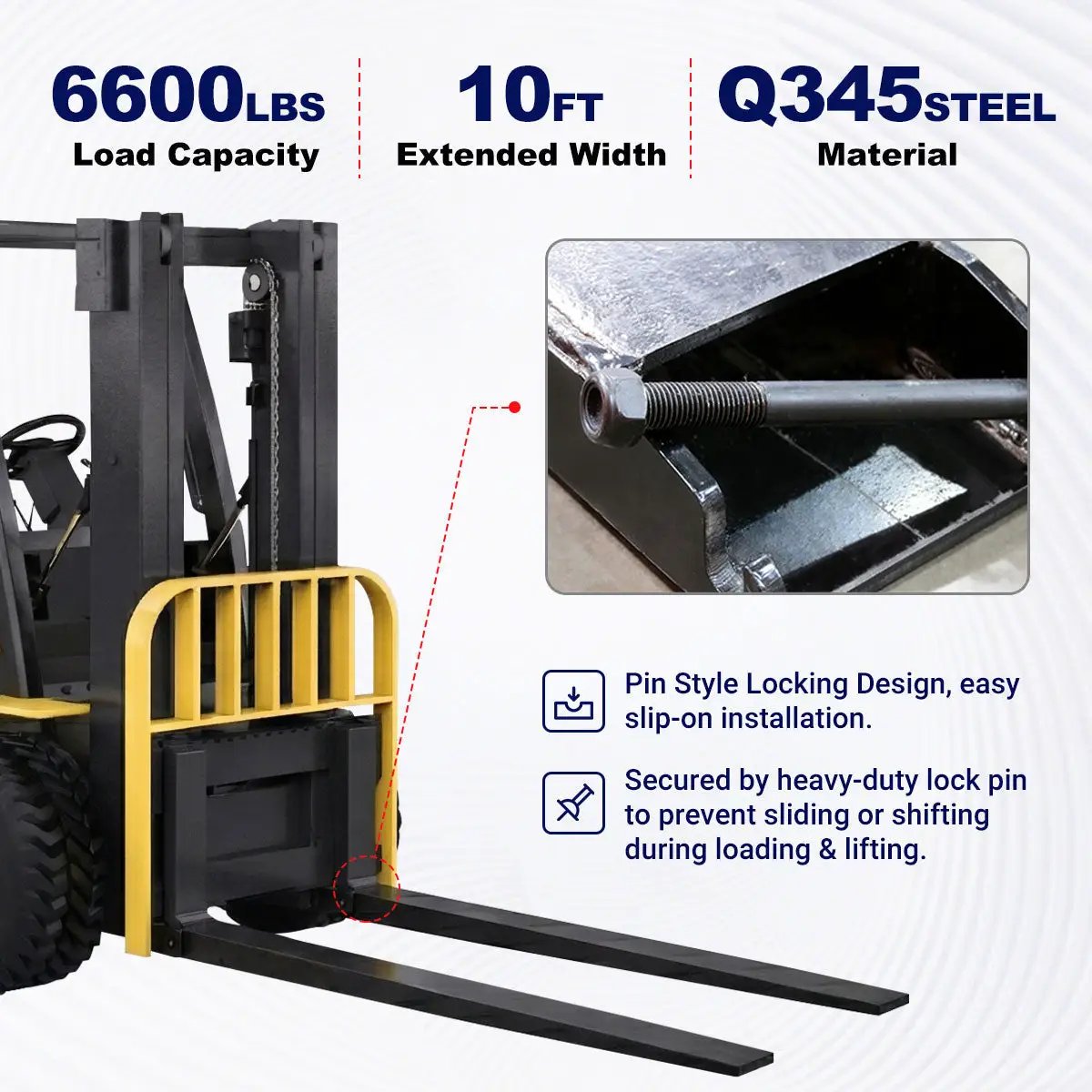Greatbear 10ft Forklift Extensions 6” Wide Forks, 6600lbs Capacity (Pair) by Chery Industrial
