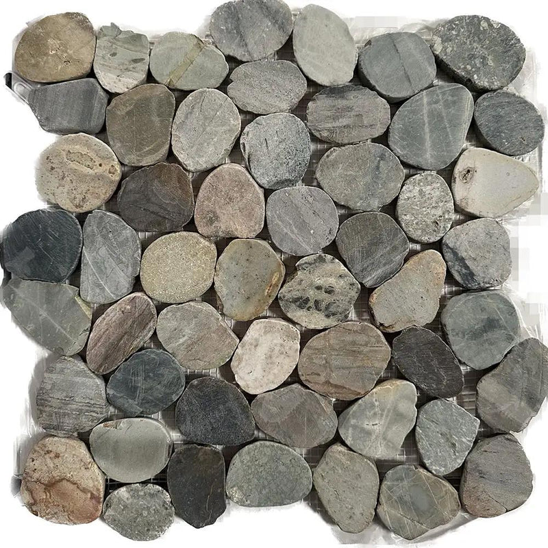 Fossil Blue Earth Tan Natural Pebble Mosaics 12x12 by Stonetiledepot