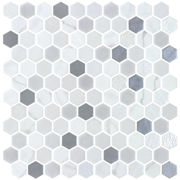 Fossil Multi Finish Hexagon Glass Mosaics 11 3/4x11 1/2