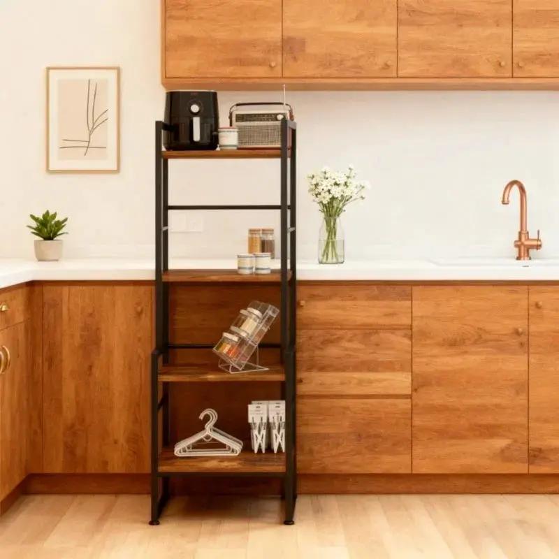 Four-Tier Industrial Style Metal Frame Bookshelf | Vintage Luxury Villa-Style Bookcase Suitable for Living Room, Study or Home Office by House Of Avana