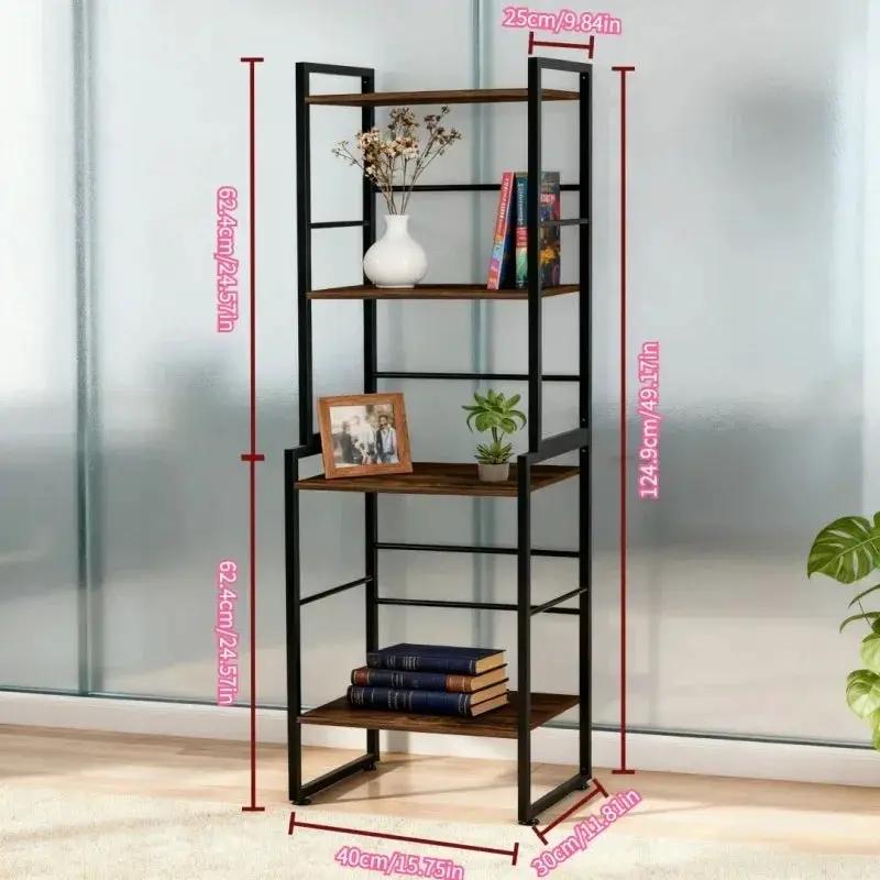 Four-Tier Industrial Style Metal Frame Bookshelf | Vintage Luxury Villa-Style Bookcase Suitable for Living Room, Study or Home Office by House Of Avana