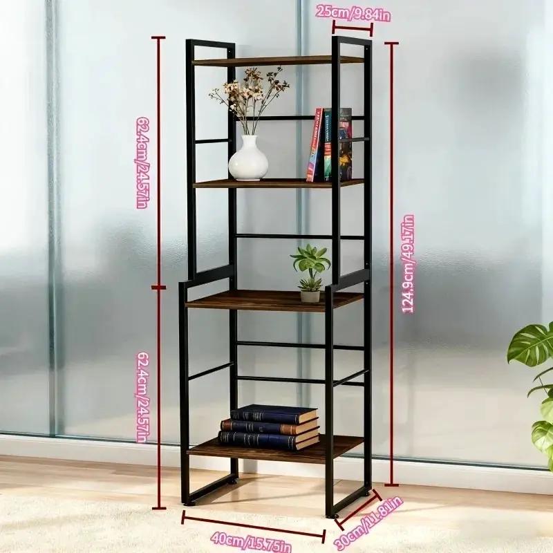 Four-Tier Industrial Style Metal Frame Bookshelf | Vintage Luxury Villa-Style Bookcase Suitable for Living Room, Study or Home Office by House Of Avana