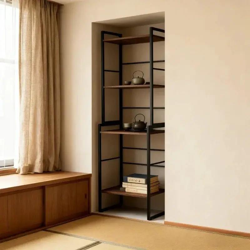 Four-Tier Industrial Style Metal Frame Bookshelf | Vintage Luxury Villa-Style Bookcase Suitable for Living Room, Study or Home Office by House Of Avana