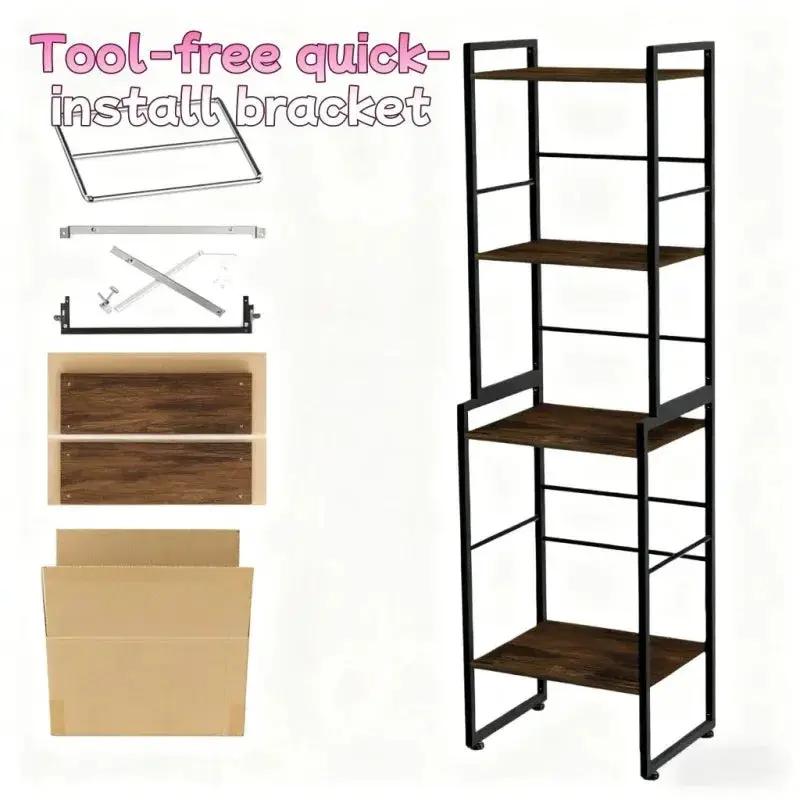 Four-Tier Industrial Style Metal Frame Bookshelf | Vintage Luxury Villa-Style Bookcase Suitable for Living Room, Study or Home Office by House Of Avana