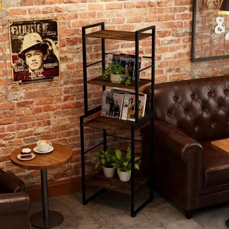 Four-Tier Industrial Style Metal Frame Bookshelf | Vintage Luxury Villa-Style Bookcase Suitable for Living Room, Study or Home Office by House Of Avana