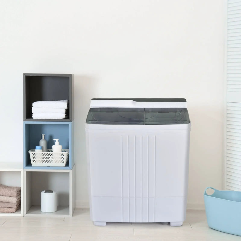 Twin Tub Portable Washing Machine with Timer Control and Drain Pump for Apartment-Gray by DirectDeals