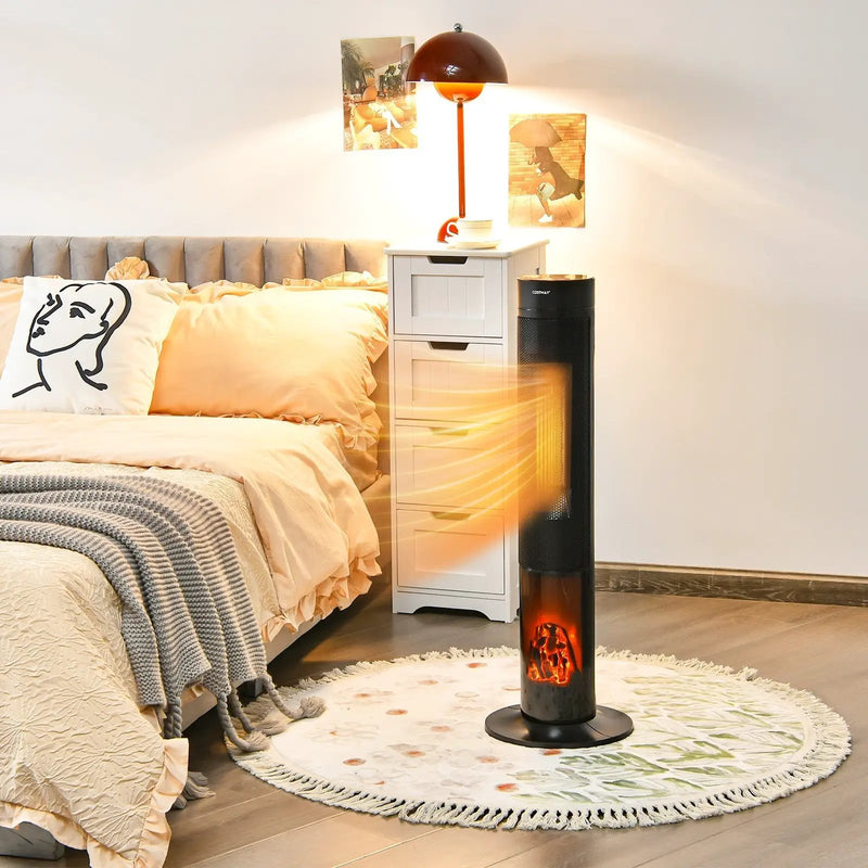 1500W Ceramic Tower Space Heater with Remote Control and Realistic 3D Flame by DirectDeals