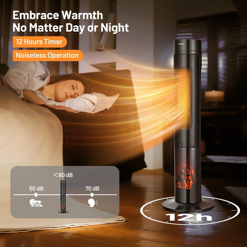 1500W Ceramic Tower Space Heater with Remote Control and Realistic 3D Flame by DirectDeals
