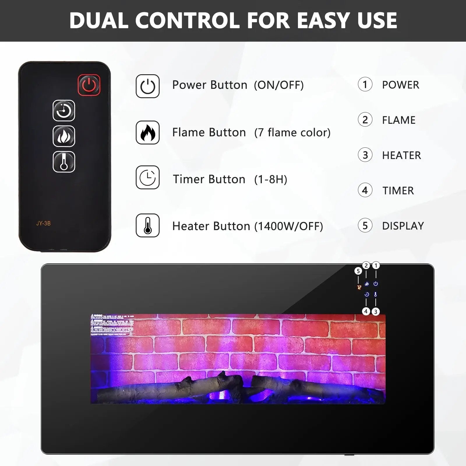 36 Inch Electric Wall Mounted Freestanding Fireplace with Remote Control-Black by DirectDeals