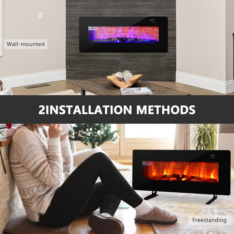 42 Inch Electric Wall Mounted Freestanding Fireplace with Remote Control-Black by DirectDeals