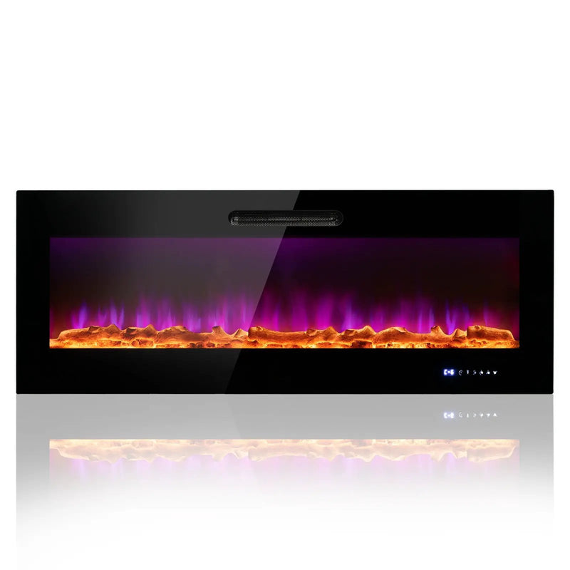 50/60 Inch Wall Mounted Recessed Electric Fireplace with Decorative Crystal and Log by DirectDeals