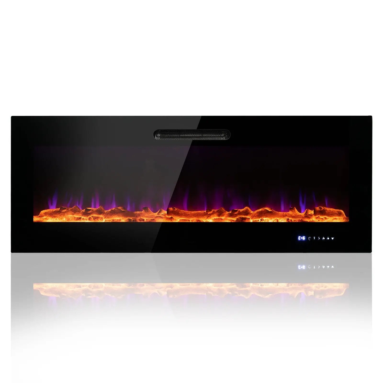 50/60 Inch Wall Mounted Recessed Electric Fireplace with Decorative Crystal and Log by DirectDeals