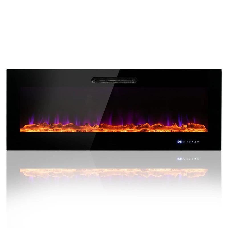 50/60 Inch Wall Mounted Recessed Electric Fireplace with Decorative Crystal and Log by DirectDeals