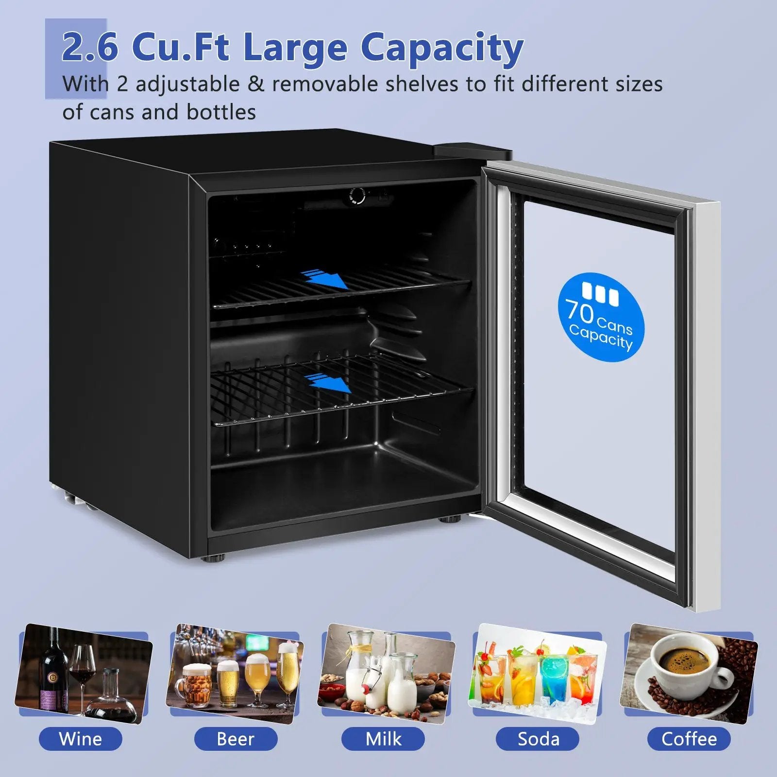 60 Can Beverage Mini Refrigerator with Glass Door by DirectDeals