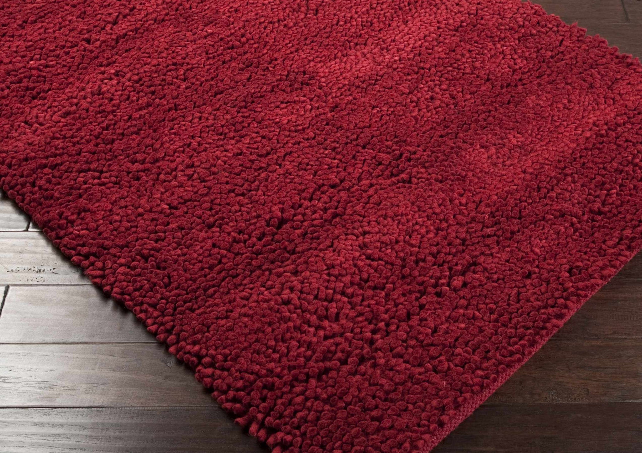 Frederika Solid Dark Red Wool Shag Rug - Clearance by Boutique Rugs