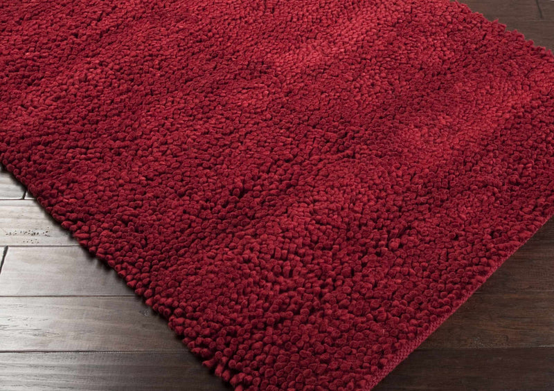 Frederika Solid Dark Red Wool Shag Rug - Clearance by Boutique Rugs
