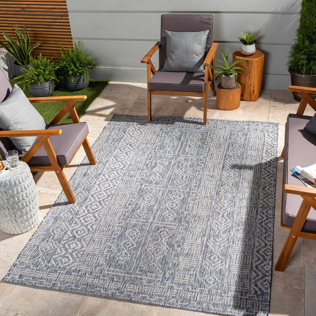 Epson Blue Indoor & Outdoor Rug - Clearance, installed in a room