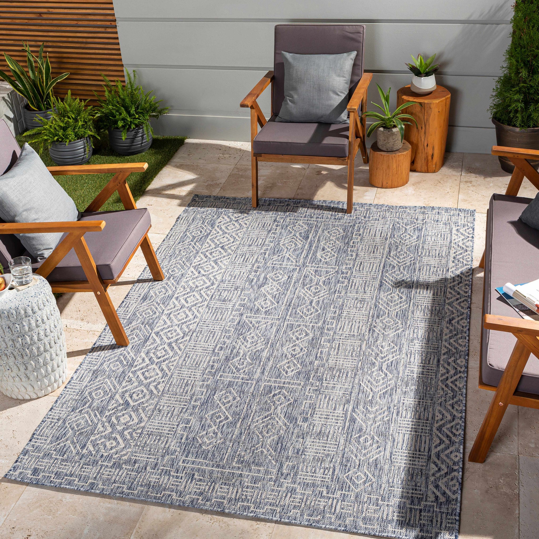 Epson Blue Indoor & Outdoor Rug - Clearance by Boutique Rugs