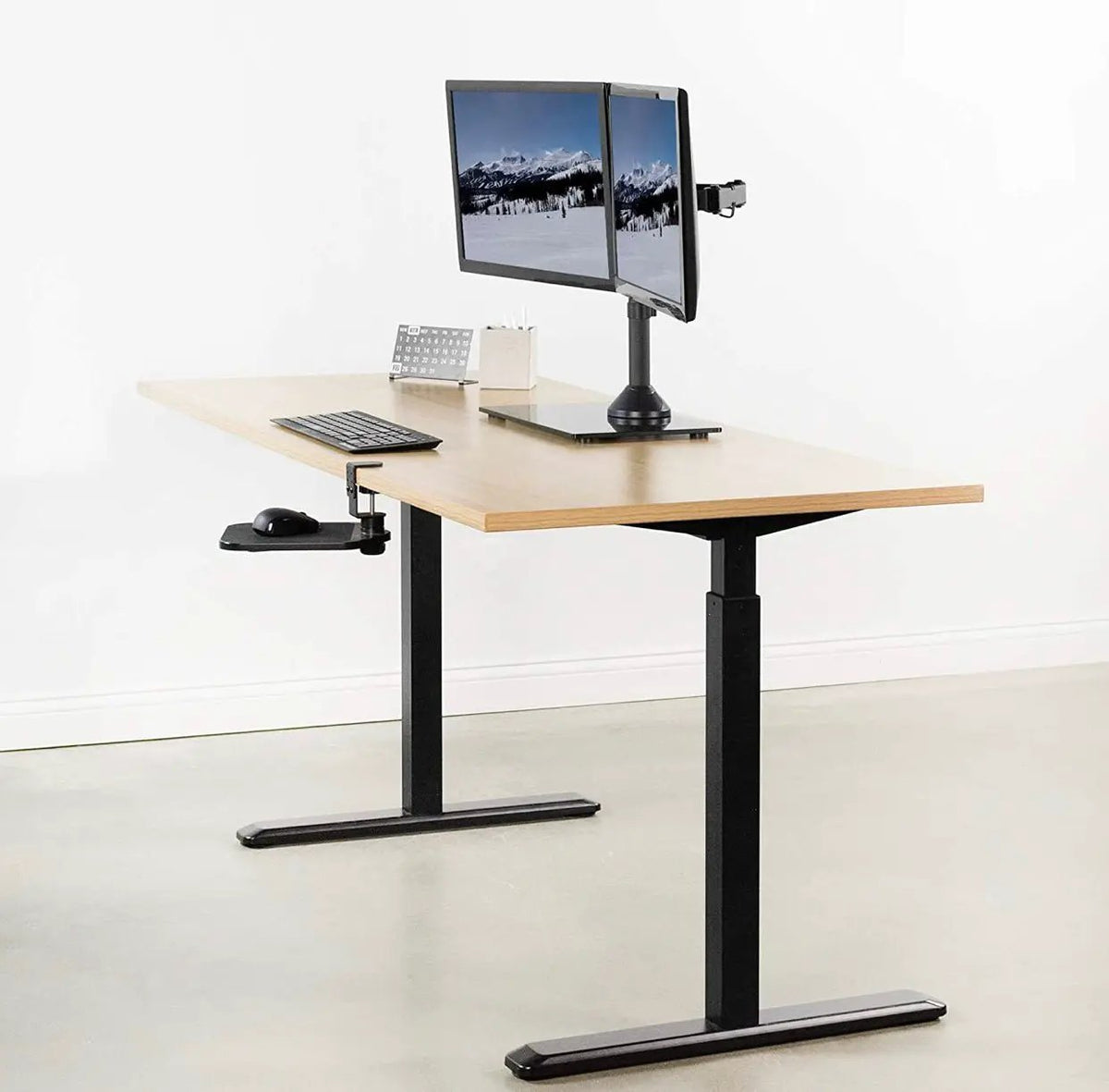 Freestanding Dual Monitor Stand with Sleek Glass Base and Adjustable ArmsHeave Duty , Mounts 2 Screens by Outdoor Solar Outlet