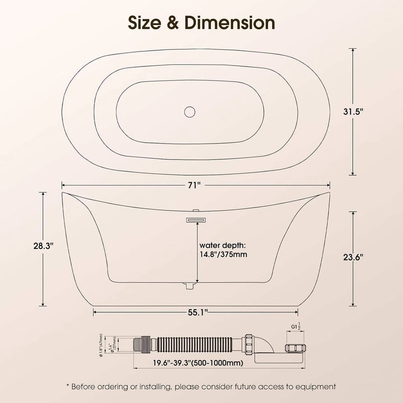 Nuvia Verano Freestanding Whirlpool Air Bubble LED Massage Bathtub (SAK47639) by SAKSBY WHOLESALE