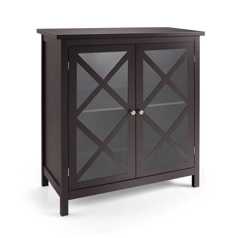 Freestanding Kitchen Buffet Cabinet with Glass Doors and Adjustable Shelf by DirectDeals