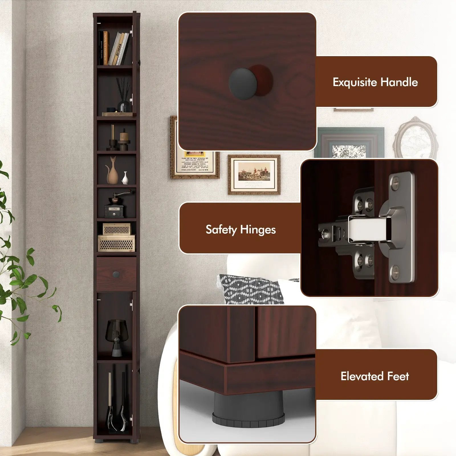Freestanding Slim Bathroom Cabinet with Drawer and Adjustable Shelves by DirectDeals