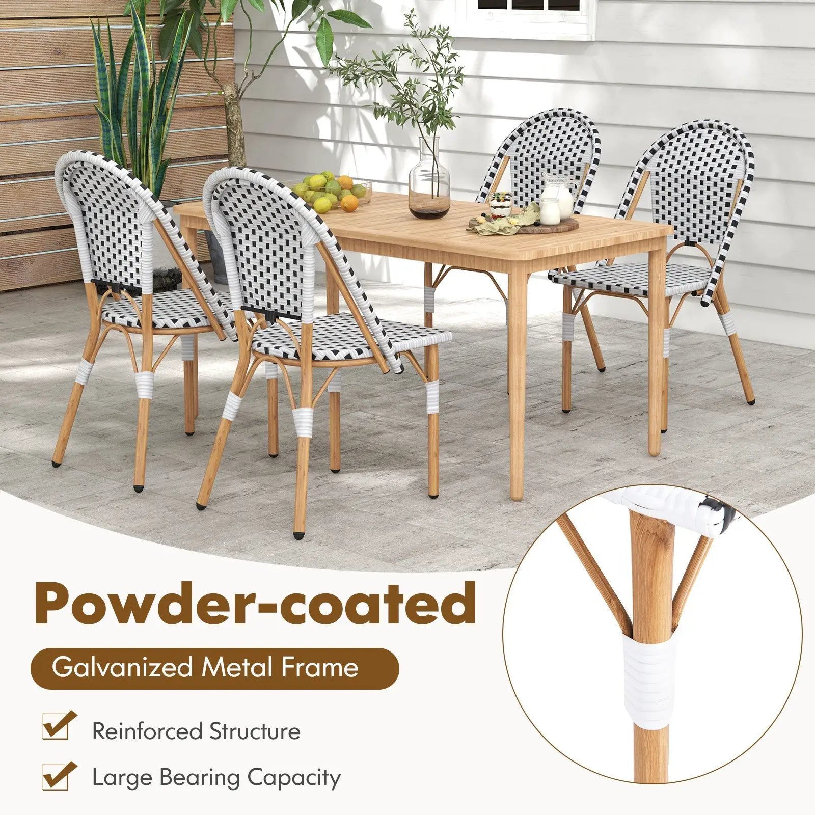 French Bistro Chair Set of 2 with Galvanized Metal Framex-White by DirectDeals