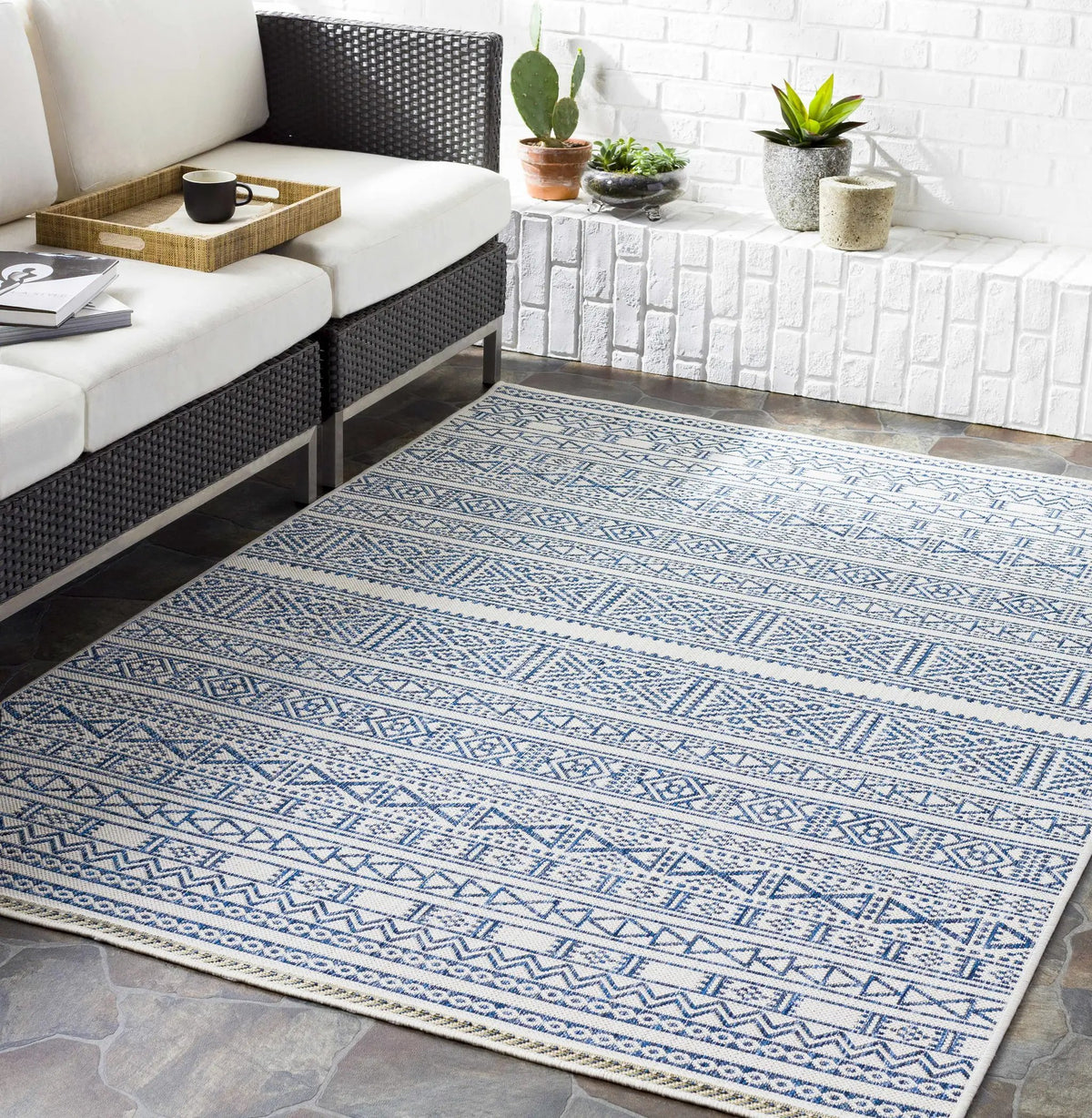 Freshwater White&Blue Outdoor Rug - Clearance, installed in a room