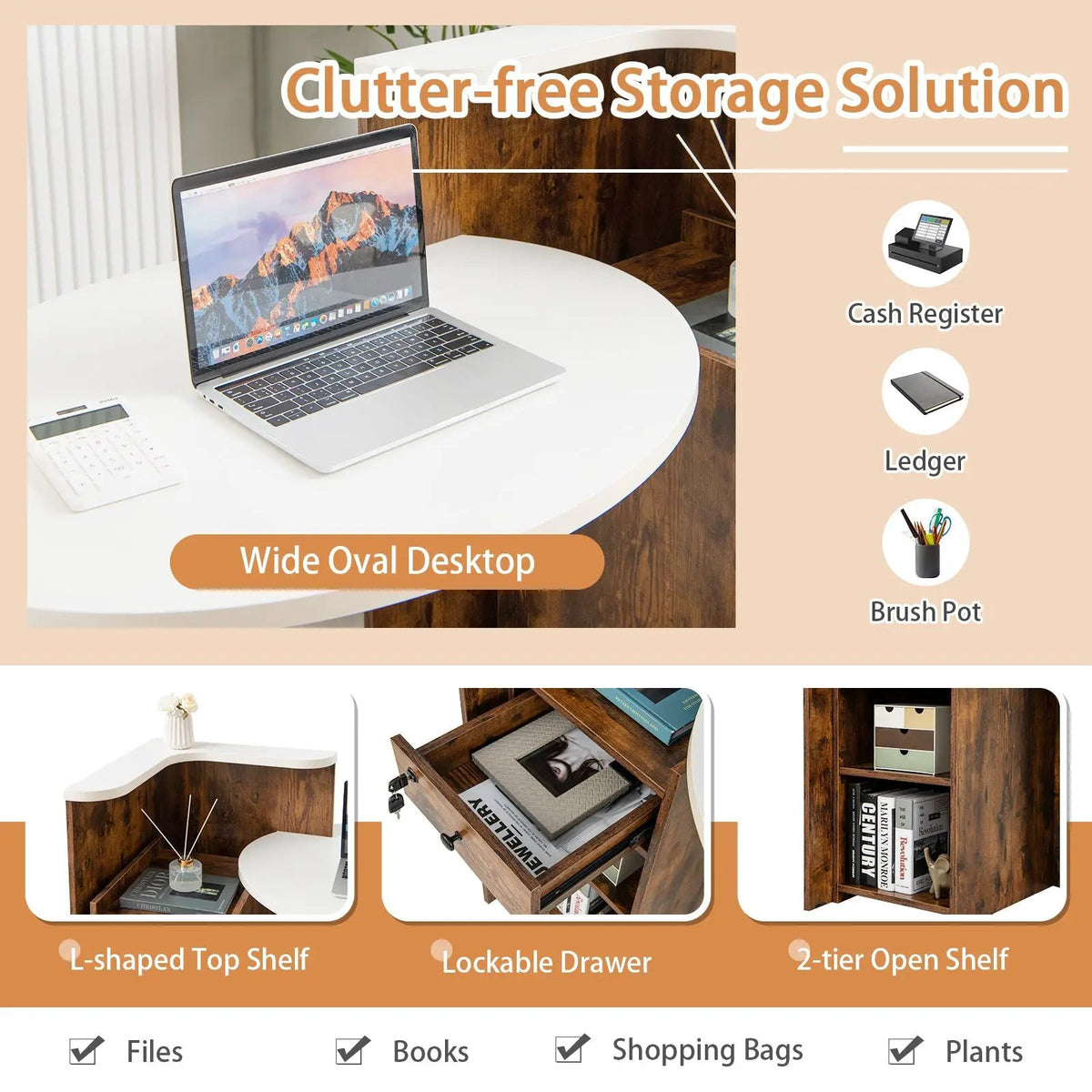 Front Reception Office Desk with Open Shelf and Drawer, photo 8 of 9
