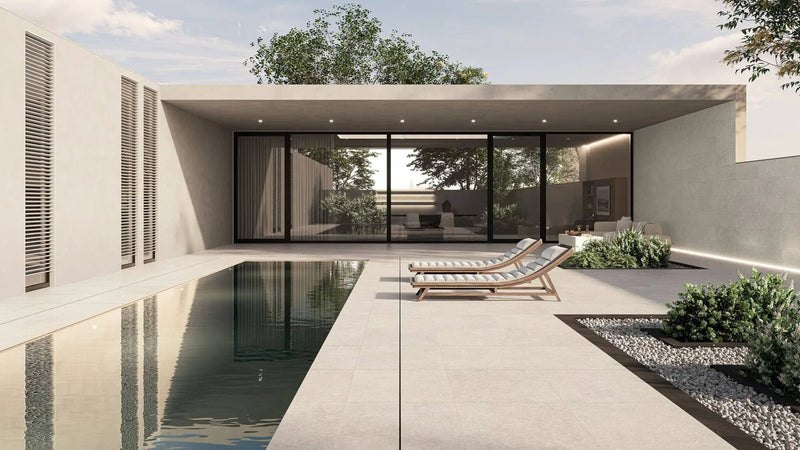 Frontier20 Frost Limestone Look Porcelain Pavers 24x24 by landmarkceramics